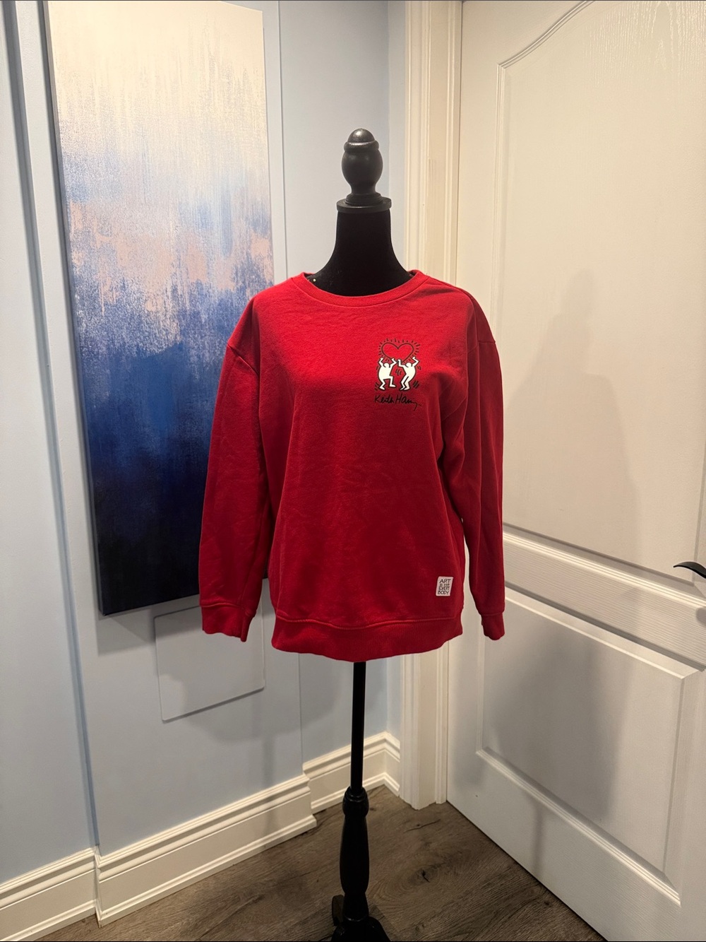 Classic Red Crewneck Sweater with Heart Graphic